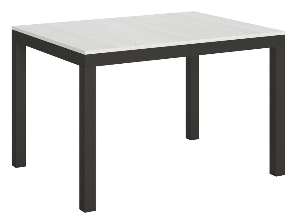 Table rectangulaire extensible blanc et métal anthracite 120 à 224 cm Evy - Photo n°1