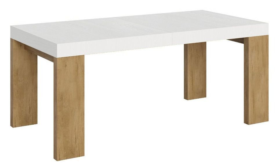 Table rectangulaire extensible blanche et bois clair 180 à 440 cm Ribo - Photo n°1