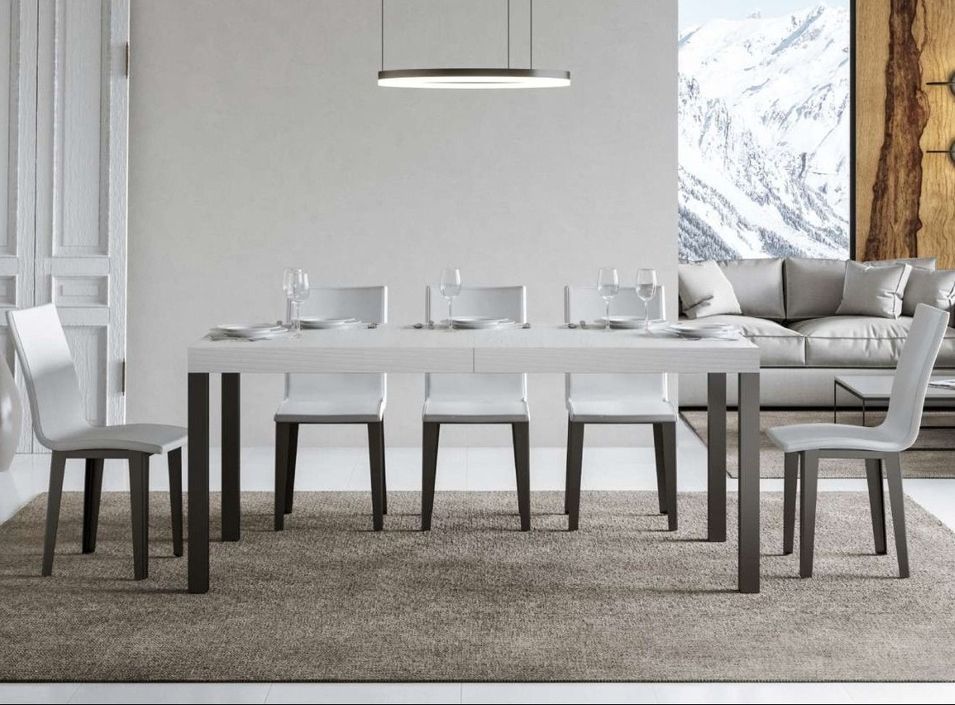 Table rectangulaire extensible bois blanc et métal anthracite 160 à 420 cm Evy - Photo n°2