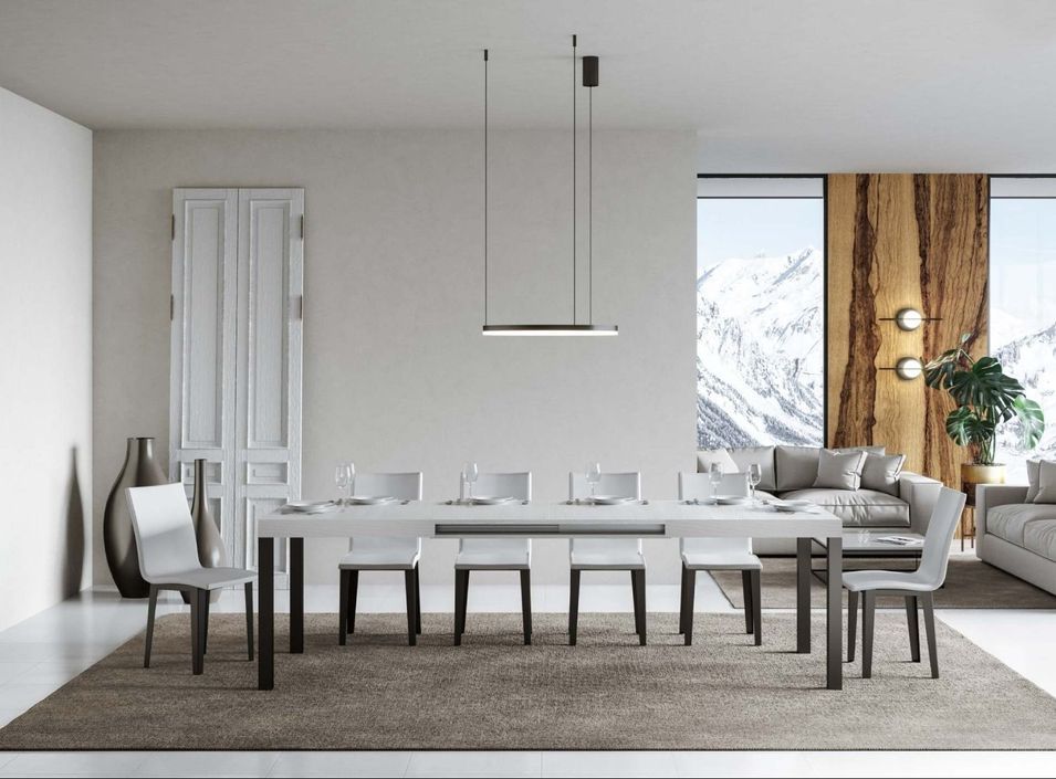 Table rectangulaire extensible bois blanc et métal anthracite 160 à 420 cm Evy - Photo n°3