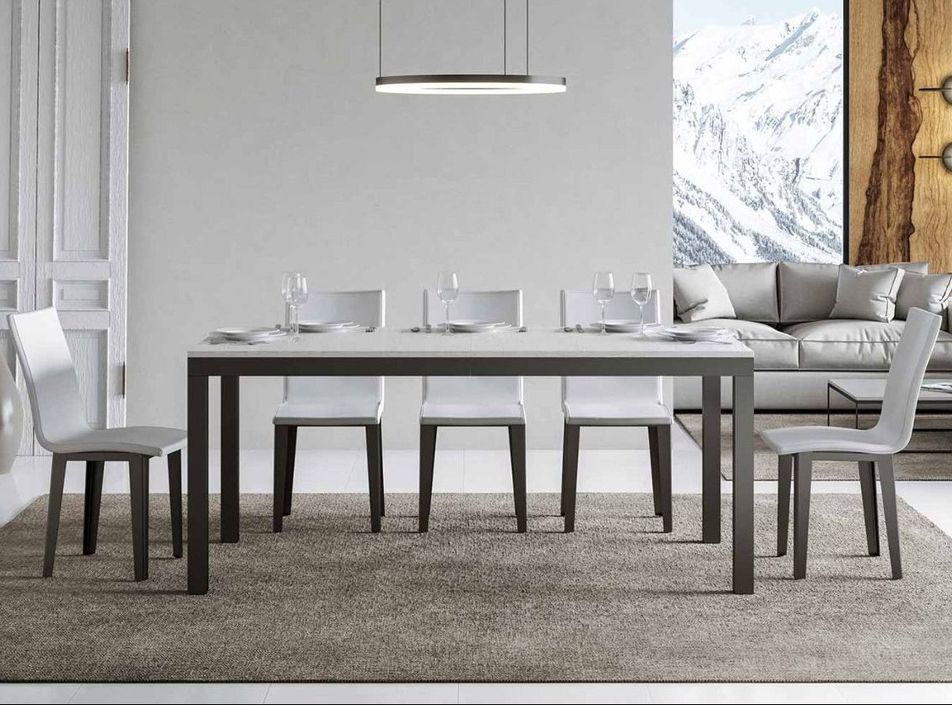 Table rectangulaire extensible bois blanc et métal anthracite 180 à 440 cm Evy - Photo n°2