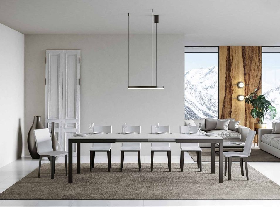 Table rectangulaire extensible bois blanc et métal anthracite 180 à 440 cm Evy - Photo n°3