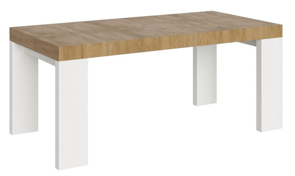 Table rectangulaire extensible bois clair et blanc 180 à 440 cm Ribo - Photo n°1