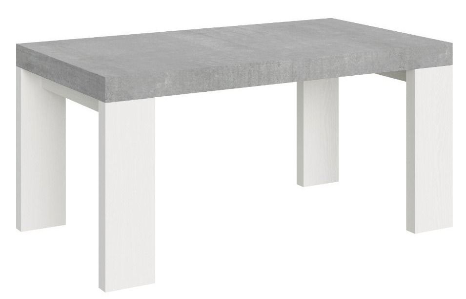 Table rectangulaire extensible gris béton et blanc 160 à 420 cm Ribo - Photo n°1