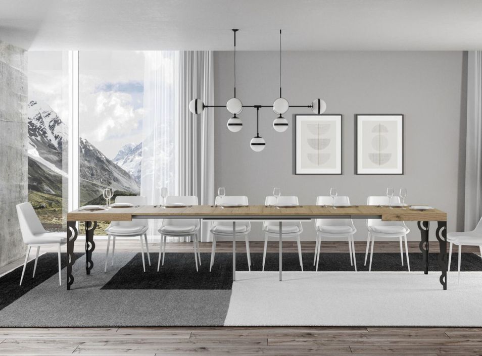 Table rectangulaire extensible orientale 6 à 20 personnes L 160 à 420 cm bois clair et pieds métal anthracite Kazay - Photo n°2