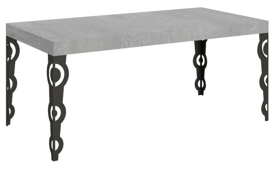 Table rectangulaire extensible orientale 6 à 20 personnes L 160 à 420 cm gris béton et pieds métal anthracite Kazay - Photo n°1