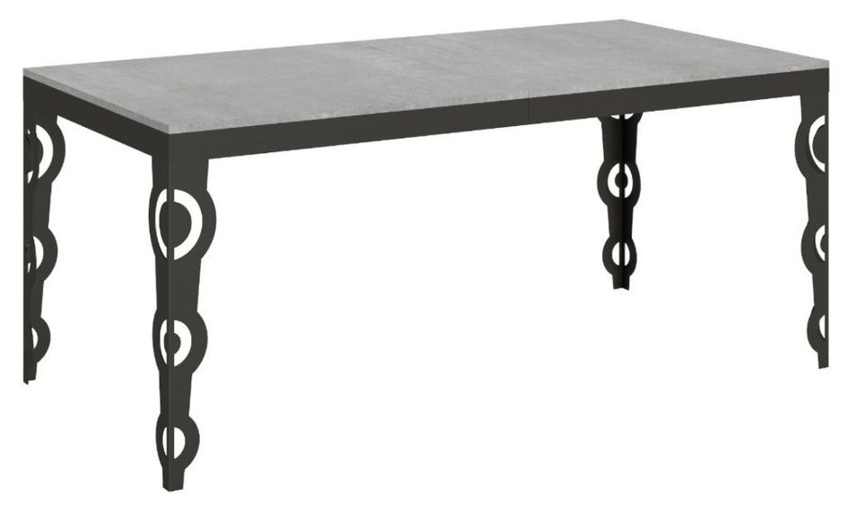 Table rectangulaire extensible orientale 6 à 20 personnes L 180 à 440 cm gris béton et cadre métal anthracite Zakary - Photo n°1