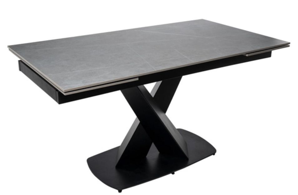 Table design extensible plateau porcelaine et pieds métal noir Konty - Photo n°1