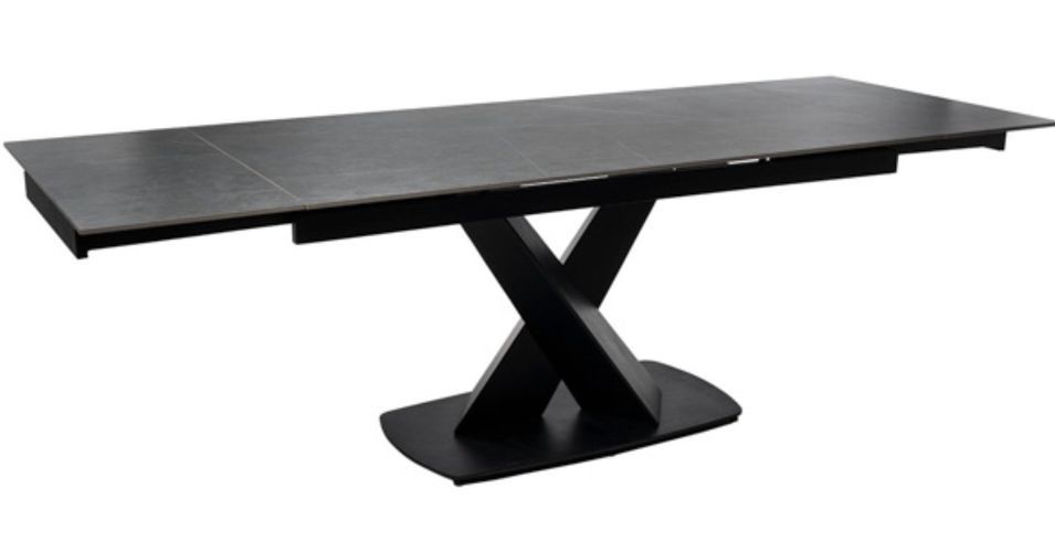 Table design extensible plateau porcelaine et pieds métal noir Konty - Photo n°2