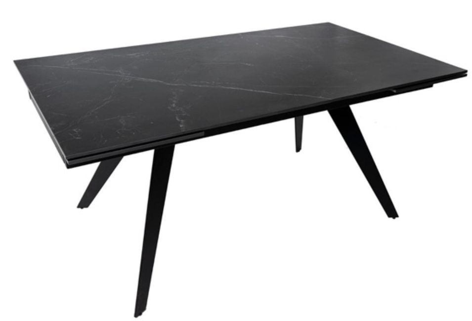 Table rectangulaire extensible plateau porcelaine et pieds métal noir Konty - Photo n°1