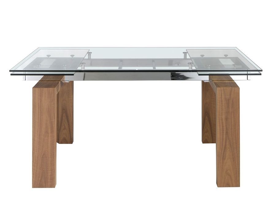 Table rectangulaire extensible Roka 160/240 cm - Plateau verre trempé et pieds noyer - Photo n°6