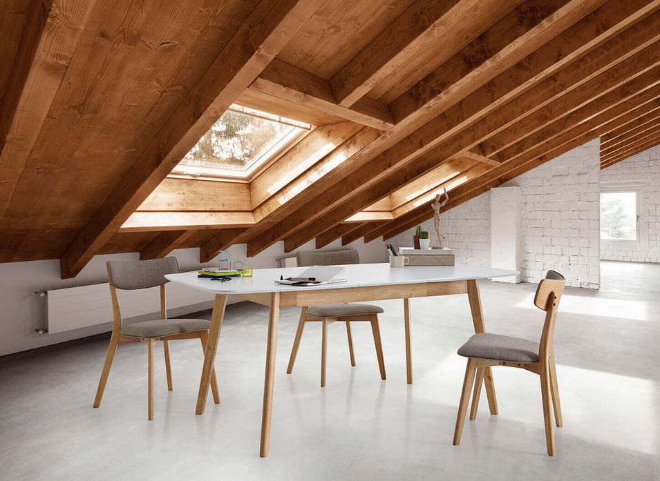 Table rectangulaire extensible scandinave blanc brillant et pieds bois clair Askin 140 à 180 cm - Photo n°3