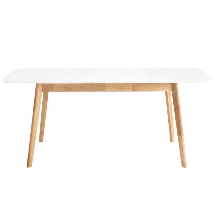 Table rectangulaire extensible scandinave blanc brillant et pieds bois clair Askin 140 à 180 cm - Photo n°8