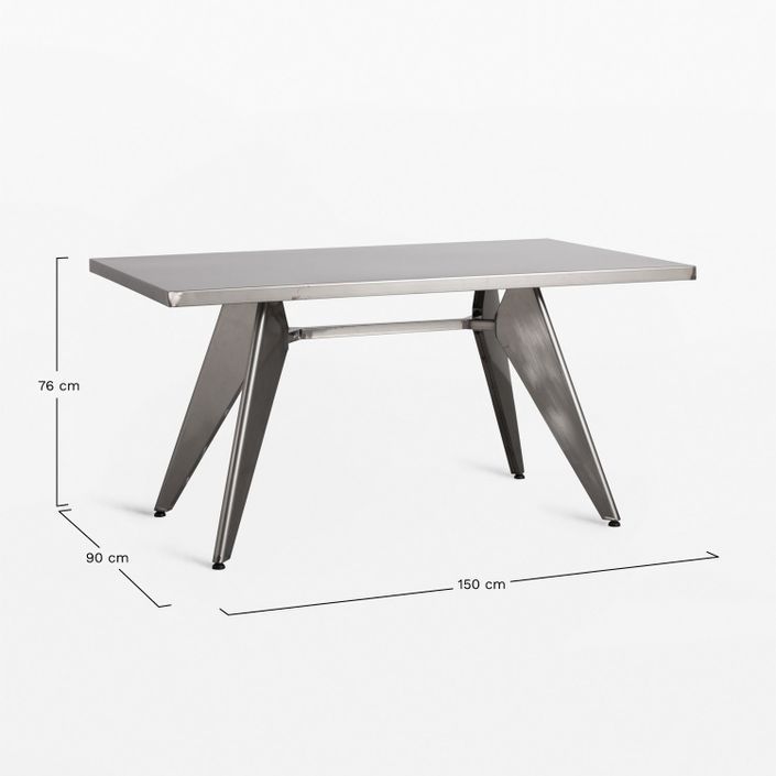 Table rectangulaire industrielle acier brossée Kontoir 150 cm - Photo n°5