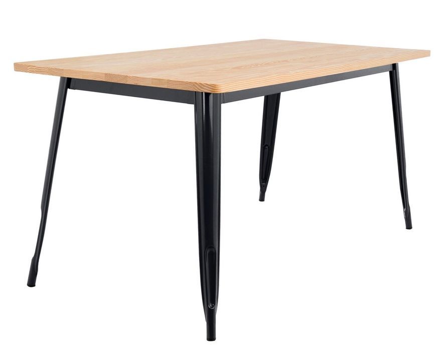 Table rectangulaire industrielle acier noir brillant et plateau pin massif clair Kontoir 160 cm - Photo n°1