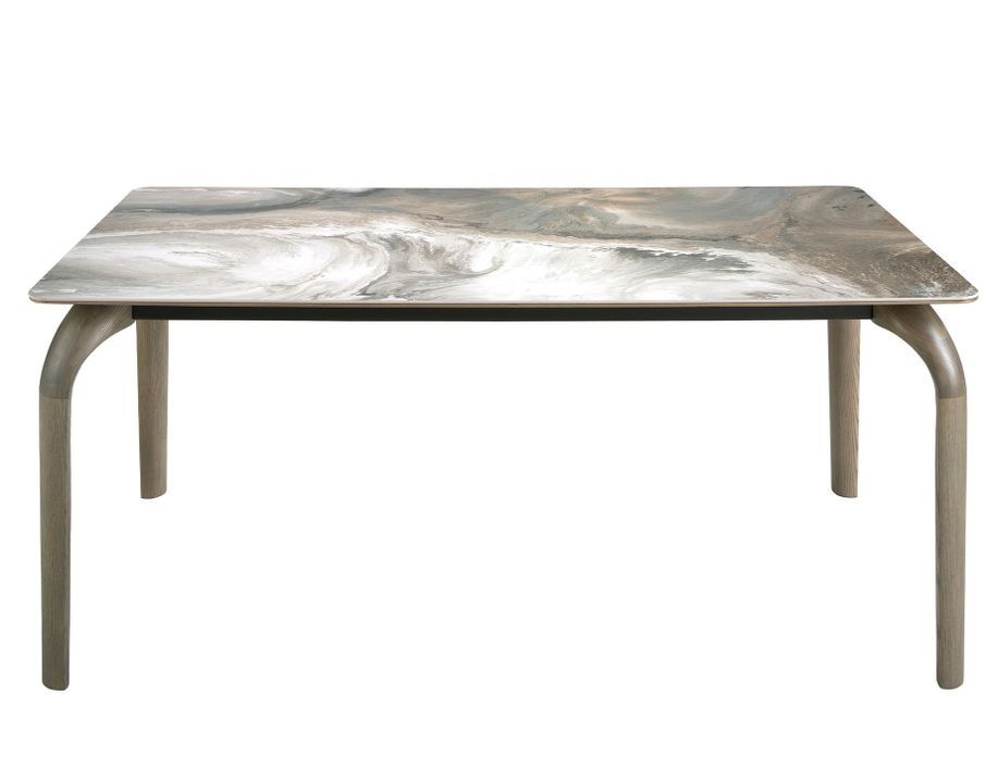 Table rectangulaire Kazora 180 cm - Plateau en porcelaine veines aux nuances terre et pieds chêne cendré - Photo n°3