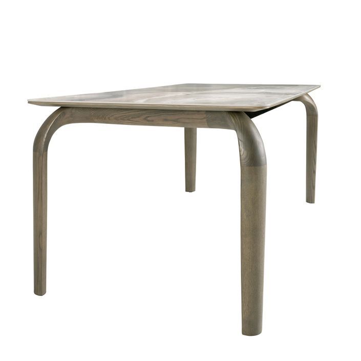 Table rectangulaire Kazora 180 cm - Plateau en porcelaine veines aux nuances terre et pieds chêne cendré - Photo n°5