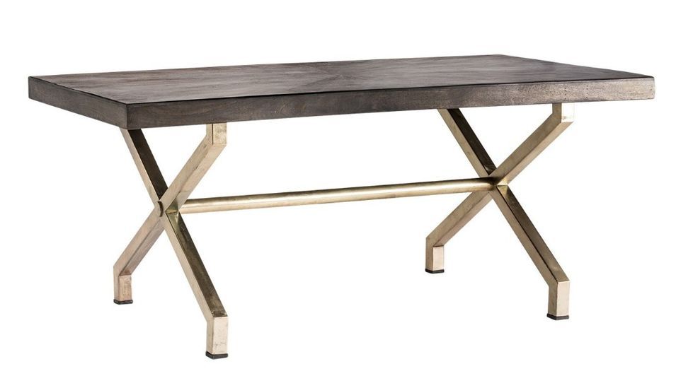 Table rectangulaire bois massif marron et métal doré Jamie 180 cm - Photo n°2