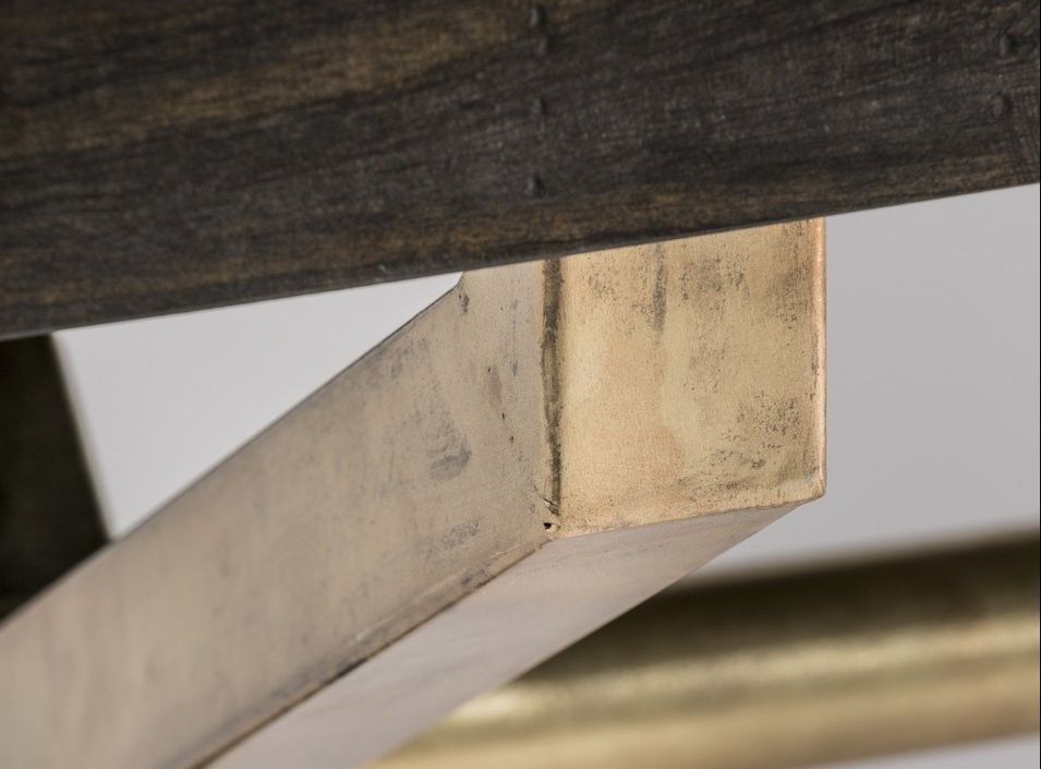 Table rectangulaire bois massif marron et métal doré Jamie 180 cm - Photo n°5
