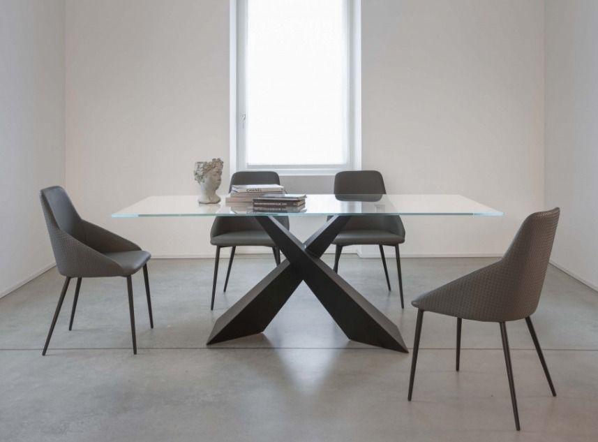 Table rectangulaire moderne acier noir et verre trempé Kazio 180 ou 200 cm - Photo n°1