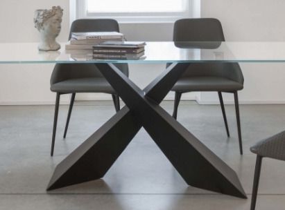 Table rectangulaire moderne acier noir et verre trempé Kazio 180 ou 200 cm - Photo n°2