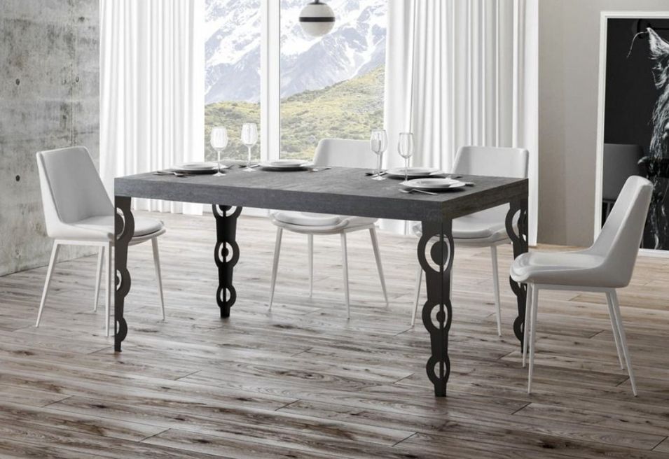 Table rectangulaire orientale 6 places L 160 cm bois gris béton et pieds métal anthracite Kazay - Photo n°3