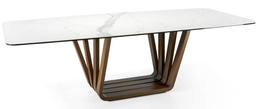 Table rectangulaire plateau en porcelaine et pieds bois plaqué noyer Matega 260 cm - Photo n°1