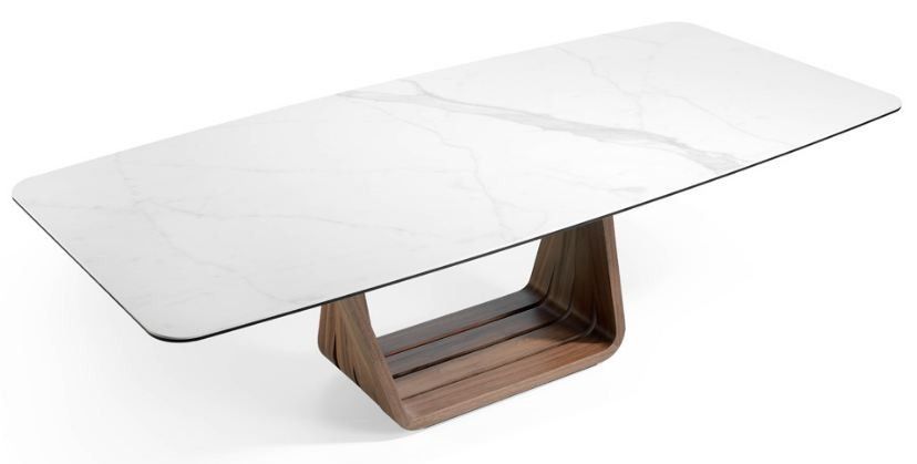 Table rectangulaire plateau en porcelaine et pieds bois plaqué noyer Matega 260 cm - Photo n°3
