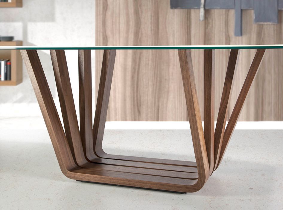 Table rectangulaire plateau en porcelaine et pieds bois plaqué noyer Matega 260 cm - Photo n°5
