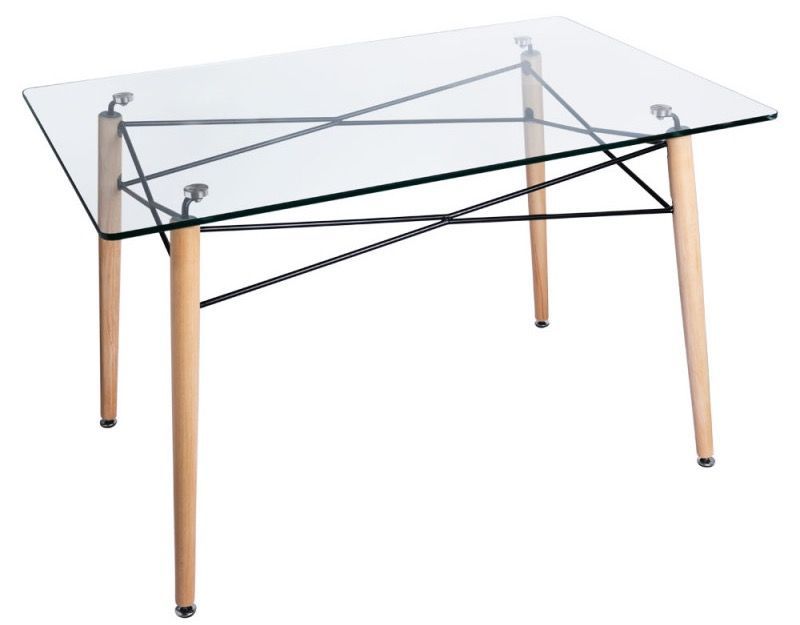 Table rectangulaire scandinave verre trempé et pieds bois clair Bristol 120 cm - Photo n°1