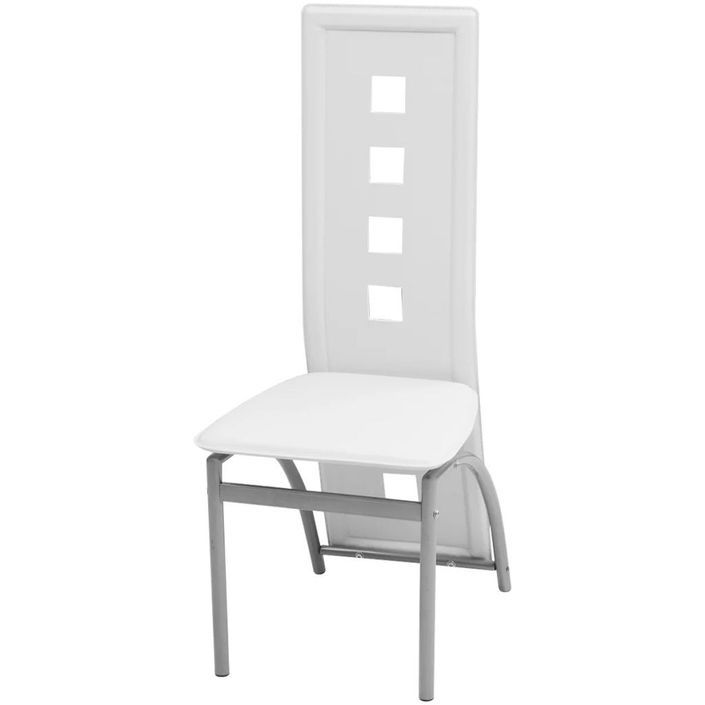 Table rectangulaire verre trempé noir et 4 chaises simili blanc Vamier - Photo n°2
