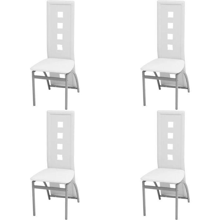 Table rectangulaire verre trempé noir et 4 chaises simili blanc Vamier - Photo n°6