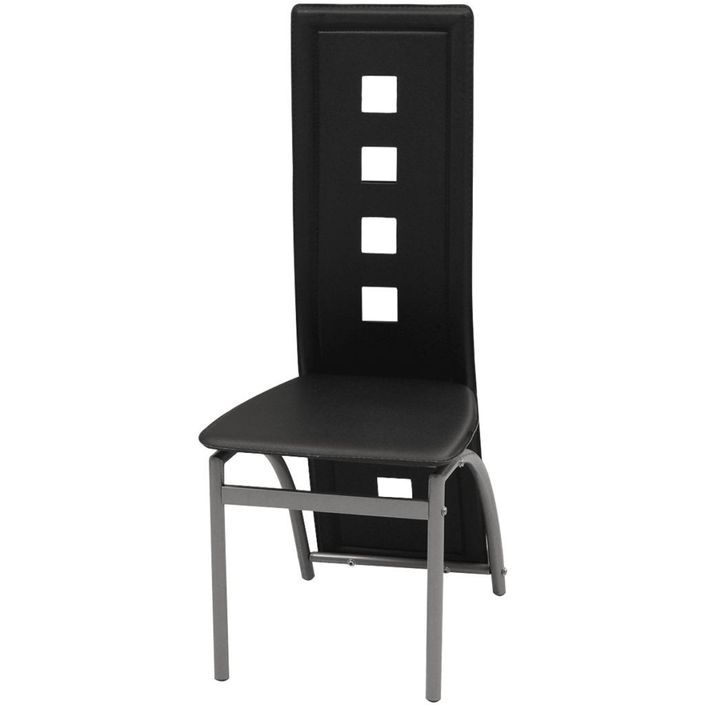 Table rectangulaire verre trempé noir et 4 chaises simili noir Vamier - Photo n°2