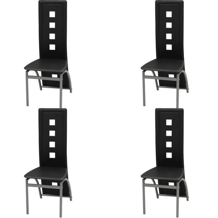 Table rectangulaire verre trempé noir et 4 chaises simili noir Vamier - Photo n°5