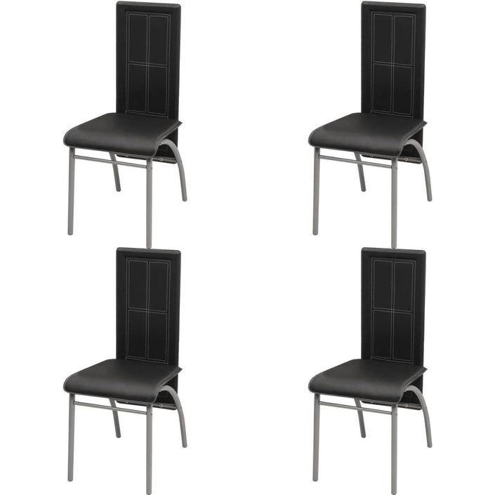 Table rectangulaire verre trempé noir et 4 chaises simili noir Vicka - Photo n°8
