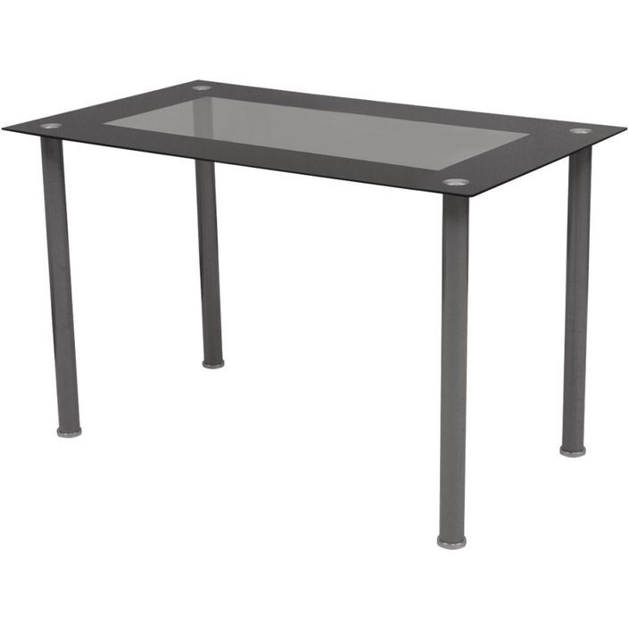 Table rectangulaire verre trempé noir et 6 chaises simili blanc Vamier - Photo n°2