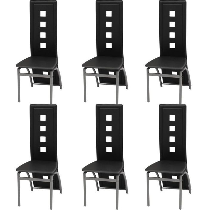Table rectangulaire verre trempé noir et 6 chaises simili noir Vamier - Photo n°8