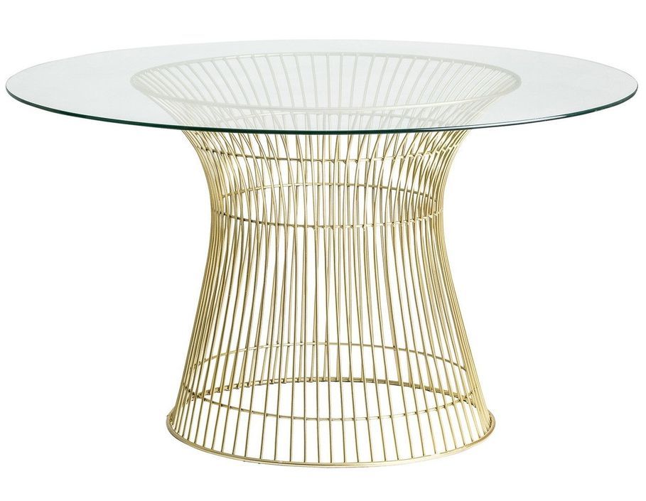 Table à manger ronde design pied acier doré et plateau verre cristal Elite 130 cm - Photo n°1