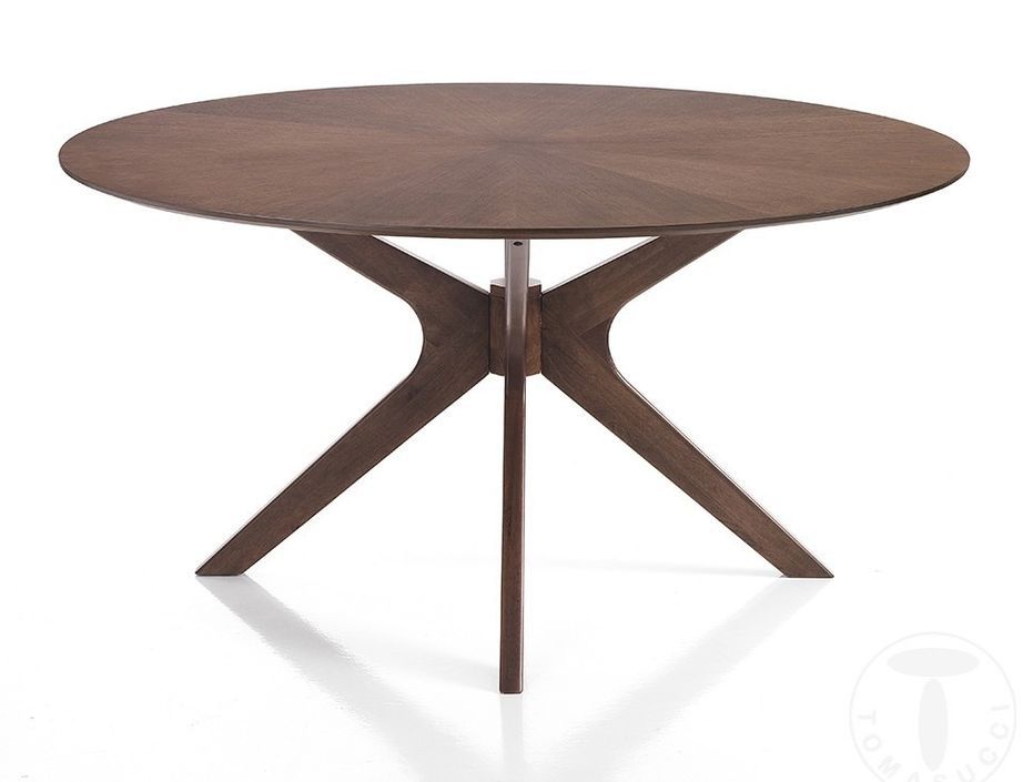 Table rond en bois massif et bois MDF noyer Tahina D 137 cm - Photo n°1