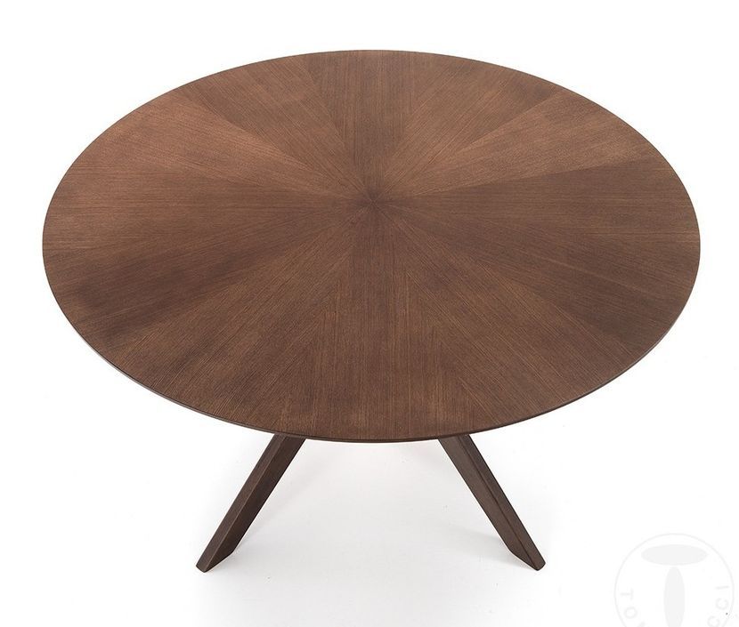 Table rond en bois massif et bois MDF noyer Tahina D 137 cm - Photo n°3