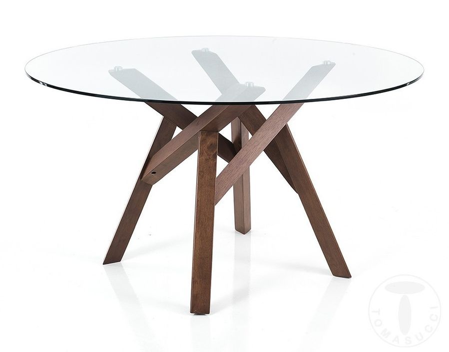 Table rond en bois massif et verre trempé Amélie D 137 cm - Photo n°1