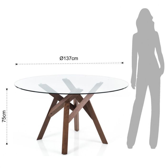 Table rond en bois massif et verre trempé Amélie D 137 cm - Photo n°4