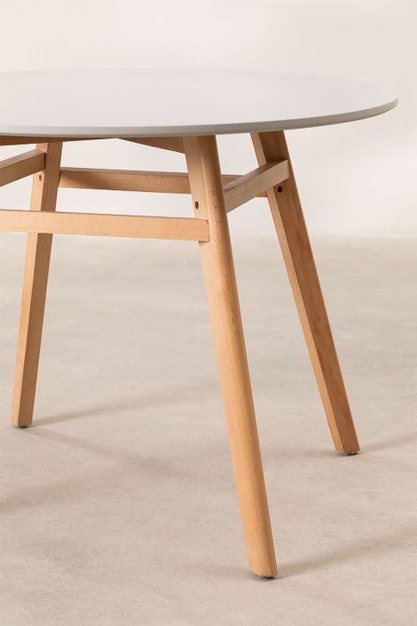 Table ronde 100 cm scandinave gris clair et pieds bois clair Bristol - Photo n°3