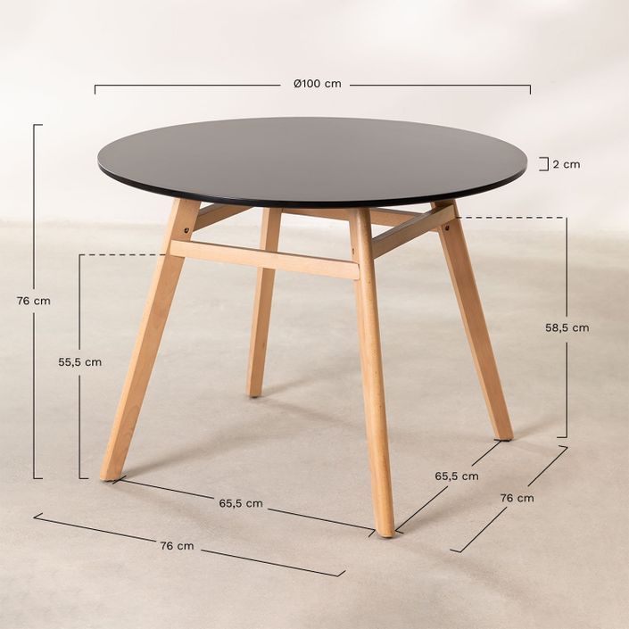 Table ronde 100 cm scandinave gris clair et pieds bois clair Bristol - Photo n°5