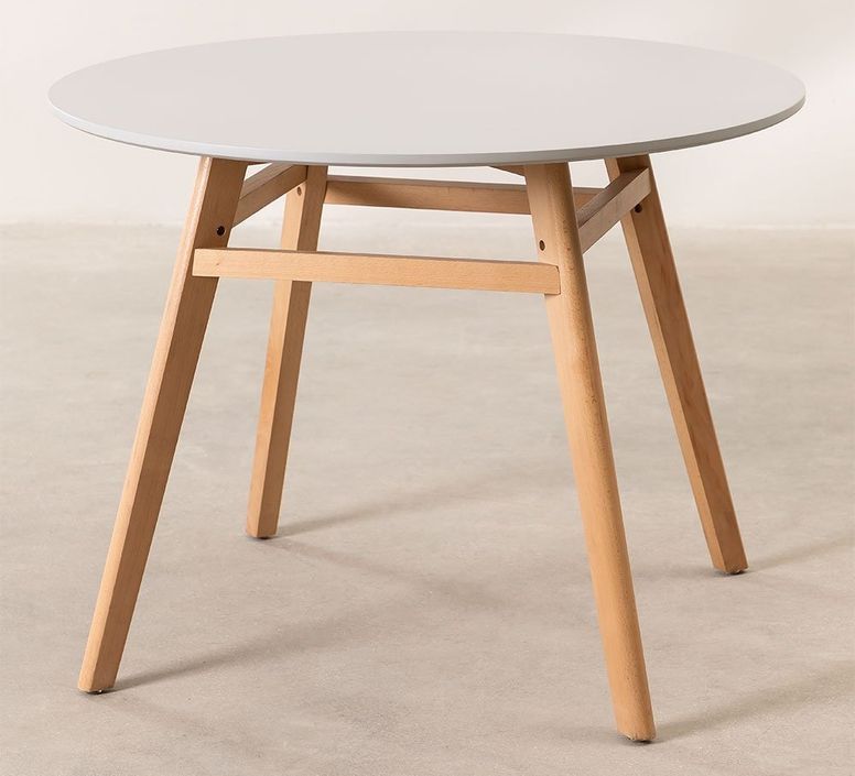 Table ronde 100 cm scandinave gris clair et pieds bois clair Bristol - Photo n°1