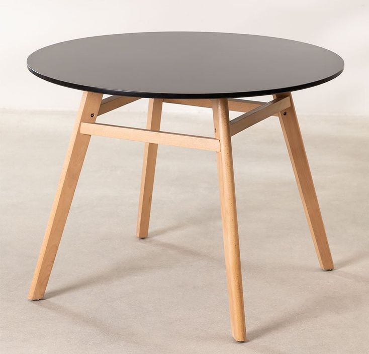 Table ronde 100 cm scandinave noir et pieds bois clair Bristol - Photo n°1