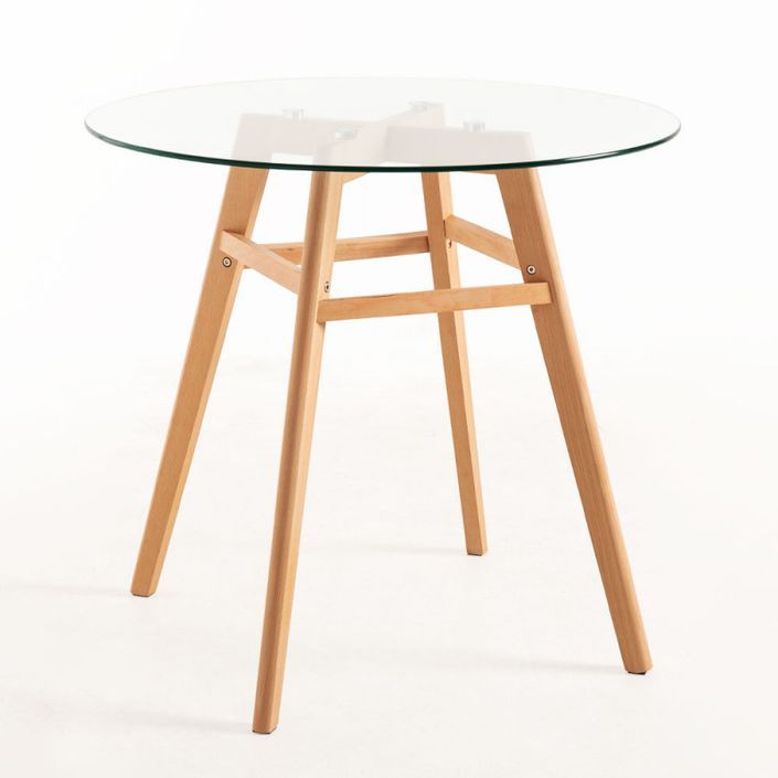 Table ronde 100 cm scandinave verre trempé et pieds bois naturel Bristol - Photo n°1