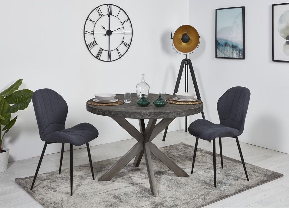 Table ronde 120 cm bois massif gris et pieds métal mat gris Vintal - Photo n°2
