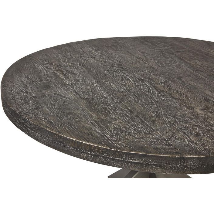 Table ronde 120 cm bois massif gris et pieds métal mat gris Vintal - Photo n°4