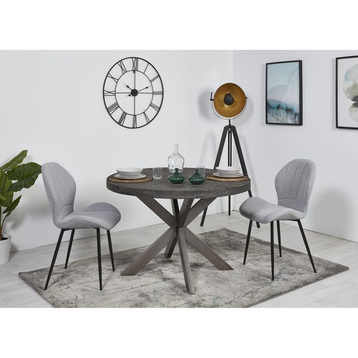 Table ronde 120 cm bois massif gris et pieds métal mat gris Vintal - Photo n°5